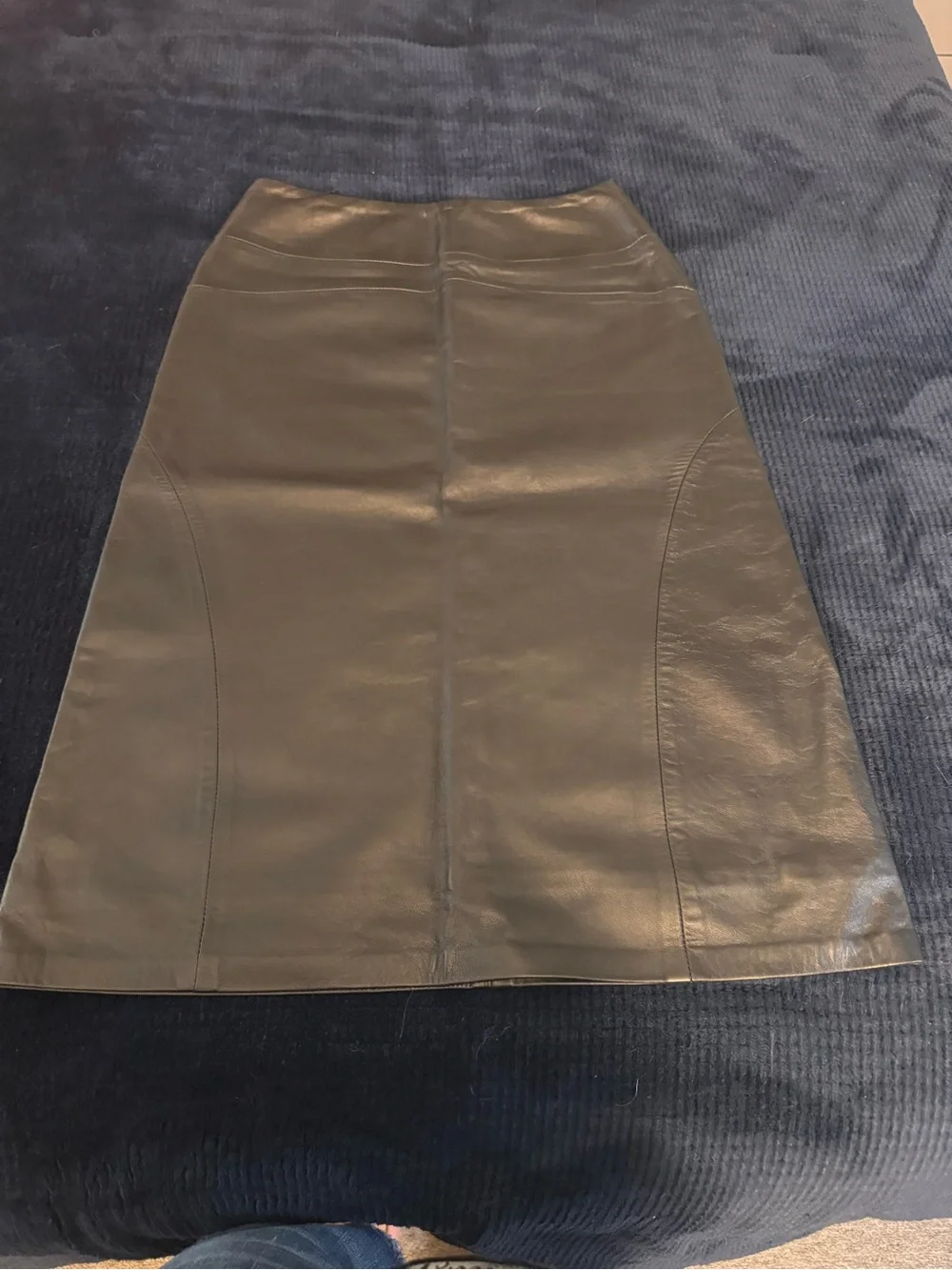 Barami Genuine Leather A-Line Midi Skirt — Black